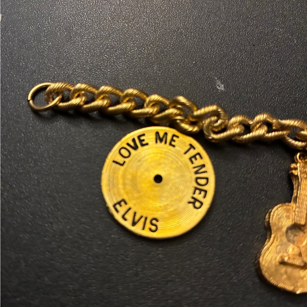 Gold Charm Bracelet with Guitar and Elvis Stamp - Picture 7 of 10